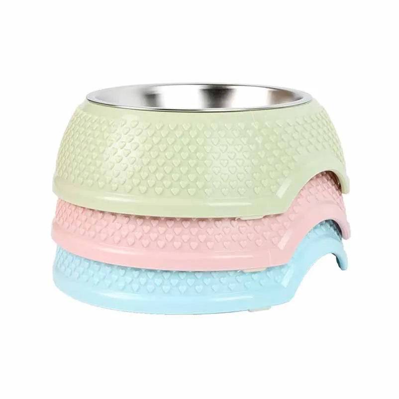 Pet bowl cat bowl dog bowl plastic stainless steel anti-tip large capacity cat and dog bowl