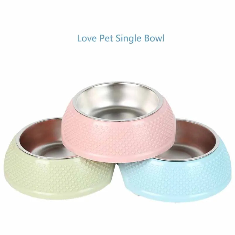 Pet bowl cat bowl dog bowl plastic stainless steel anti-tip large capacity cat and dog bowl