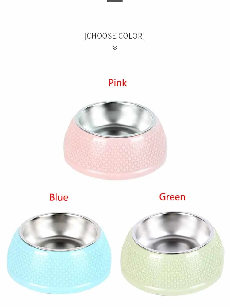 Pet bowl cat bowl dog bowl plastic stainless steel anti-tip large capacity cat and dog bowl