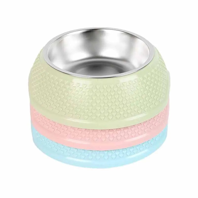 Pet bowl cat bowl dog bowl plastic stainless steel anti-tip large capacity cat and dog bowl