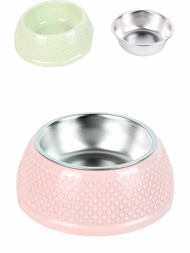 Pet bowl cat bowl dog bowl plastic stainless steel anti-tip large capacity cat and dog bowl